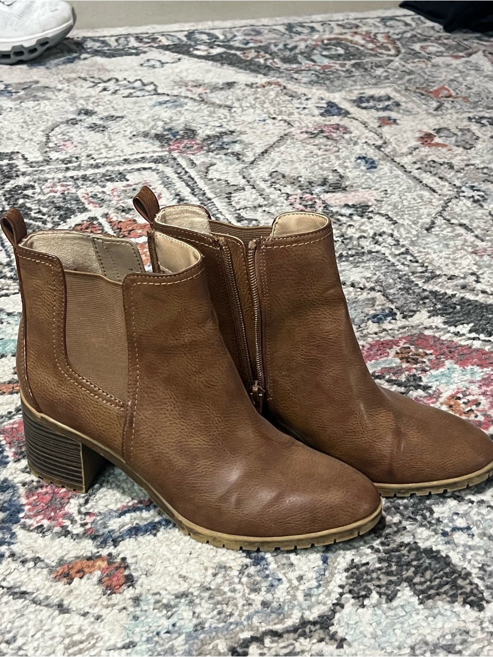 Life Stride Brown Leatherette Ankle Booties with Block Heel
